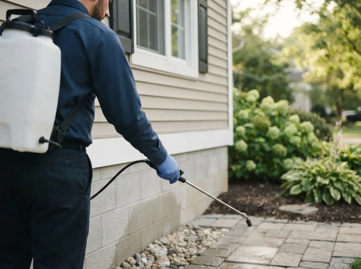 Pest control technician inspecting a home in Elysian, MN